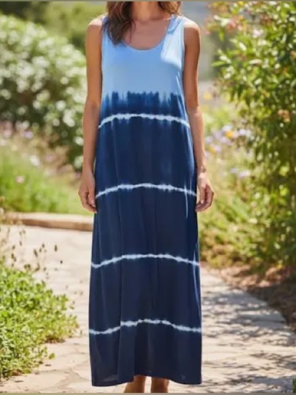 fresh produce Light Blue and Navy Tie-Dye Maxi Dress Size Large